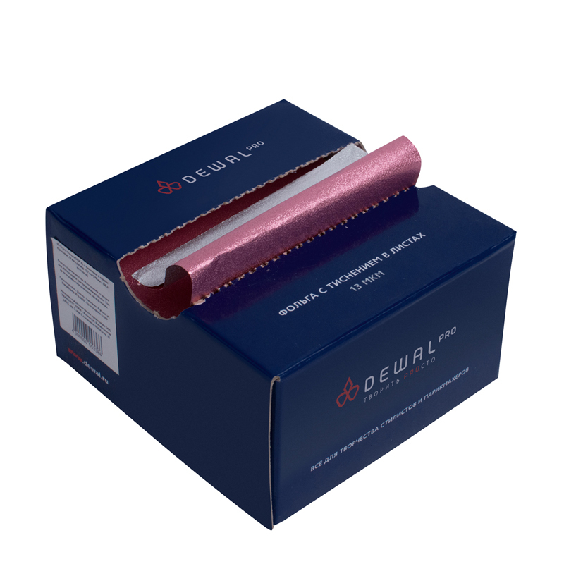 Фольга парикмахерская с тиснением в коробке 127 х 279 мм, 13 мкм (500 листов) DEWAL 02-13 pink - 1