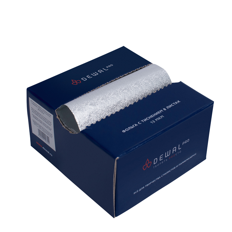 Фольга парикмахерская с тиснением в коробке 127 х 279 мм, 13 мкм (500 листов) DEWAL 02-13 silver - 1