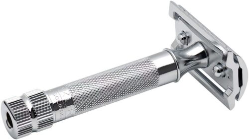 Cтанок Т- образный для бритья MERKUR хромированный, короткая ручка, лезвие в комплекте (1 шт) - 1