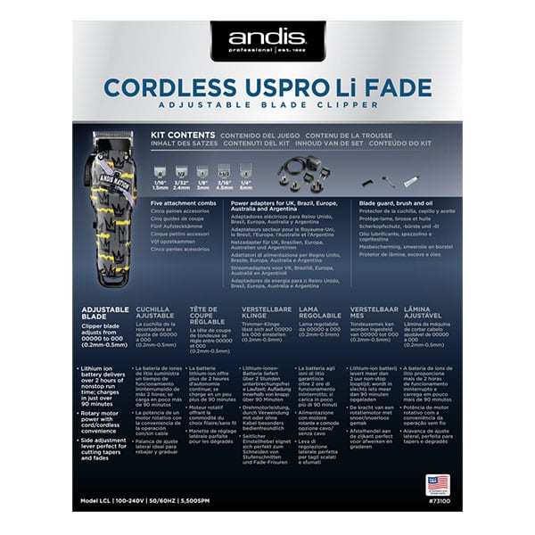 Аккумуляторно-сетевая машинка для стрижки волос Andis Cordless Uspro Li Fade Nation Crown 73100 - 6