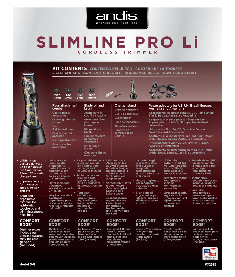 Триммер для стрижки Andis D-8 SlimLine Pro Li Nation International 32685 - 4