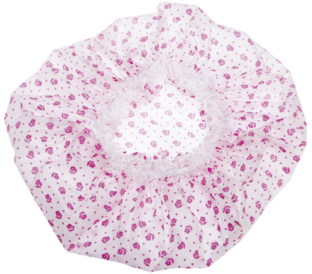 Шапочка для душа с кружевом, белая с розовыми цветами DEWAL BEAUTY DBH1 - 1